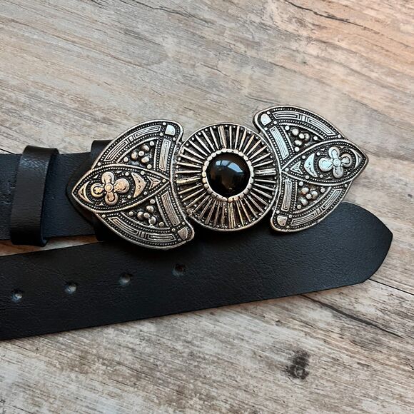 Christina Christin Leather Belt Size 30 Western Silver Buckle Statement Boho Vtg main image 4